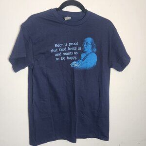Benjamin Franklin Beer Quote Graphic T Shirt Navy Blue Gildan Medium New